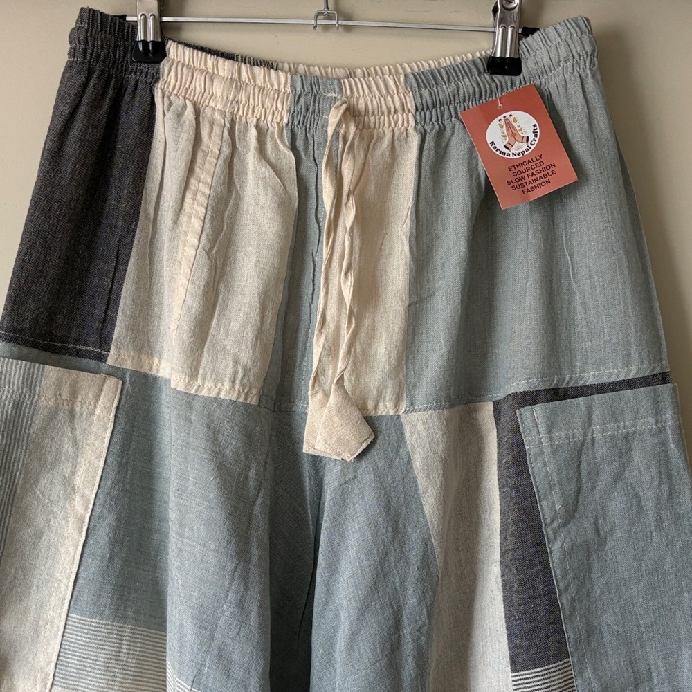 Wide Leg Colorblock Patchwork Pants - Light Blue … - image 4